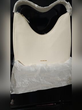 Michael Kors Off-White Pebbled Leather Tote with Gold Logo
